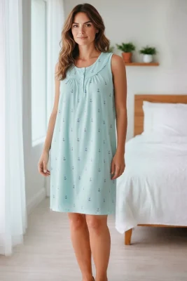 Batola mujer manga sisa estampada tela rib acanalada azul Paulinas