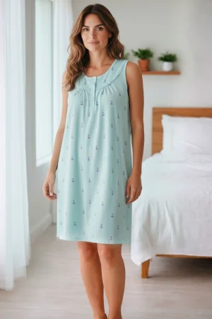 Batola mujer manga sisa estampada tela rib acanalada azul Paulinas