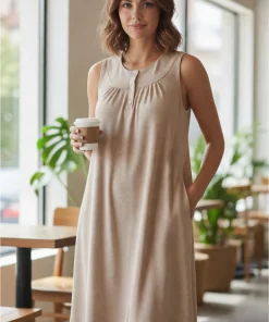 Batola mujer perilla botones fondo entero tela rib acanalada cafe claro Paulinas