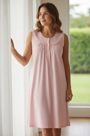 Batola mujer perilla botones fondo entero tela rib acanalada rosa Paulinas