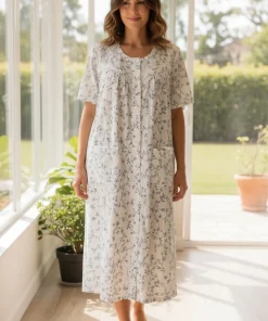 Batola mujer levantadora botones frontales estampada algodon azul Paulinas