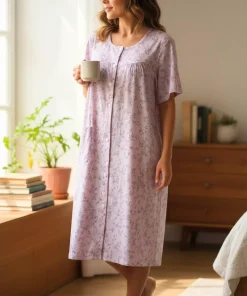 Batola mujer levantadora botones frontales estampada algodon lila Paulinas