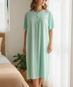 Batola mujer perilla botones fondo entero manga corta algodon verde Paulinas