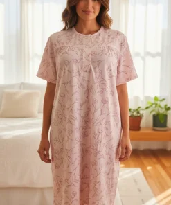 Batola mujer perilla botones estampada manga corta algodon salmon Paulinas