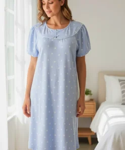 Batola mujer ojaletes manga corta tela acanalada azul Paulinas