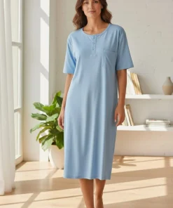 Batola mujer perilla botones bolsillo fondo entero algodon azul Paulinas