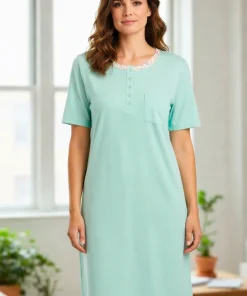 Batola mujer perilla botones bolsillo fondo entero algodon verde Paulinas