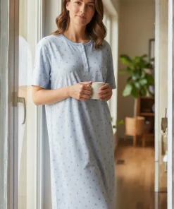 Batola mujer perilla botones estampada algodon azul Paulinas