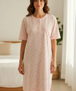 Batola mujer perilla botones estampada algodon salmon Paulinas