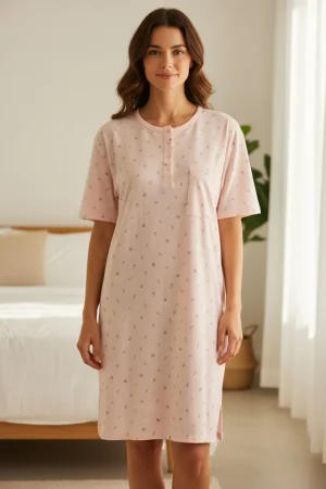 Batola mujer perilla botones estampada algodon salmon Paulinas