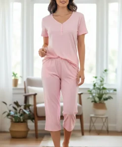 Pijama capri mujer fondo entero franela licrada salmon claro Paulinas