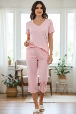 Pijama capri mujer fondo entero franela licrada salmon claro Paulinas