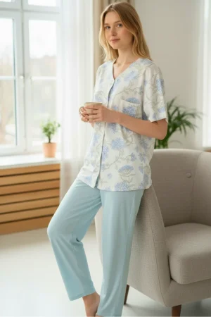 Pijama Pantalón | Cuello V | Botones Frontales