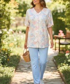 Pijama mujer pantalon cuello clasico botones frontales algodon azul turquesa Paulinas