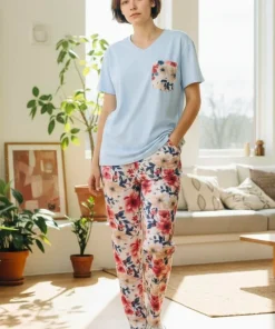 Conjunto pantalon mujer bolsillo piel de durazno azul Paulinas