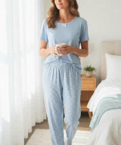 Conjunto pantalon mujer piel de durazno azul Paulinas