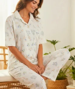 Pijama de pantalón largo abierta de botones para mujer color mandarina en tela acanalada | Paulina's