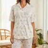 Pijama de pantalón largo abierta de botones para mujer en tela acanalada | Paulina's