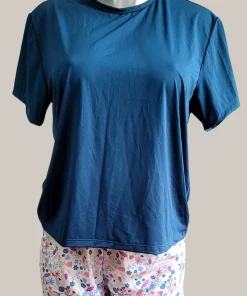 Blusa multiusos para mujer de manga corta y cuello redondo color azul oscuro
